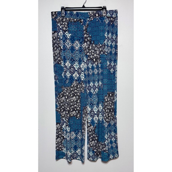 Patchwork Palazzo Pants Size Large Grandmacore Coastal Grandmother Wide Leg Boho - Picture 1 of 5
